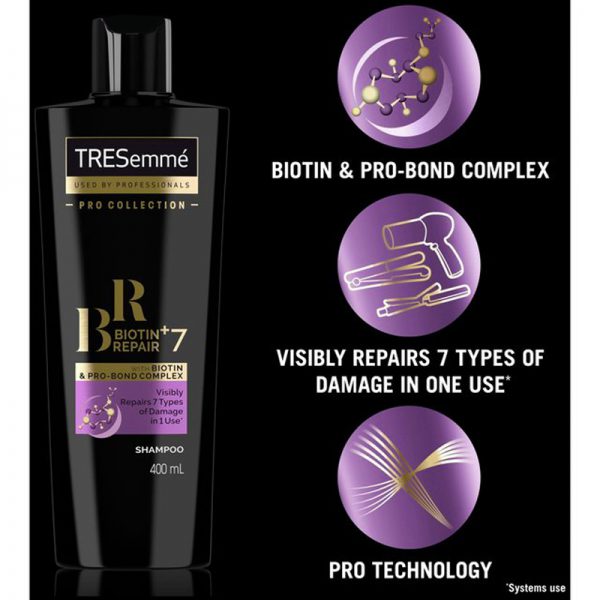 خرید و قیمت و مشخصات شامپو ترسمه مخصوص موهای خشک و آسیب دیده TRESemme Biotin + Repair 7 Shampoo 400ml ذر فروشگاه اینترنتی زیبا مد