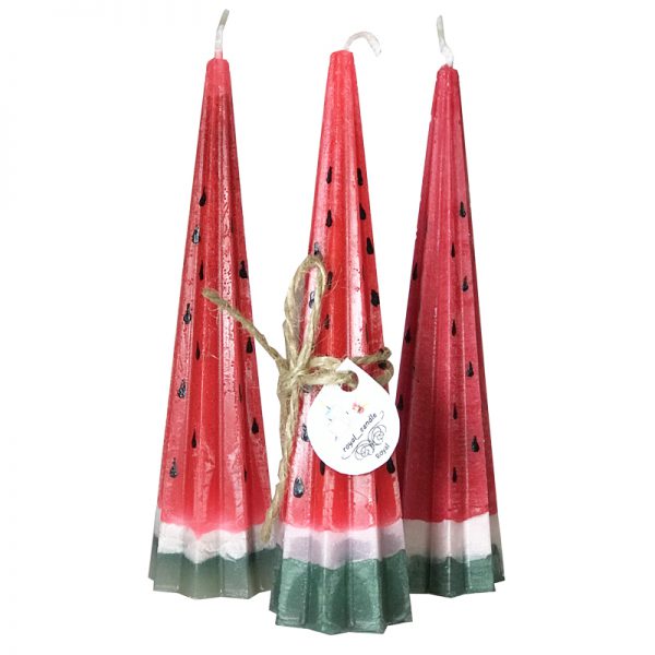 خرید و قیمت و مشخصات شمع تزیینی رویال royal مدل هندوانه طرح مخروطی برای شب یلدا در فروشگاه اینترنتی زیبا مد