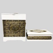 خرید و قیمت و مشخصات ست جعبه دستمال کاغذی و سطل پرنس Prince طرح سلطنتی رنگ سفید در فروشگاه اینترنیت زیبا مد
