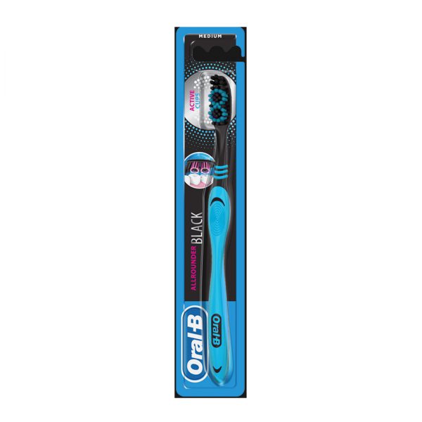 خرید و قیمت و مشخصات مسواک OralB مدل ALLROUNDER BLACK با برس متوسط MEDIUM آبی در فروشگاه اینترنتی زیبا مد