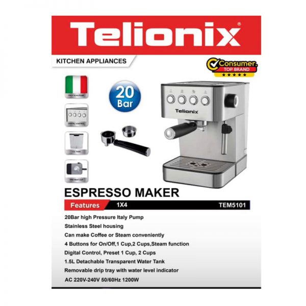 خرید و قیمت و مشخصات اسپرسو و قهوه ساز تلیونیکس Telionix مدل TEM5101 در فروشگاه زیبا مد