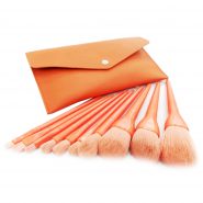 خرید و قیمت و مشخصات ست براش میکاپ 10 عددی دارای کیف نگهداری رنگ نارنجی