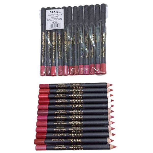 خرید و قیمت و مشخصات پک 12 عددی رژلب مدادی مکس بل MAX BEL سری B در زیبا مد